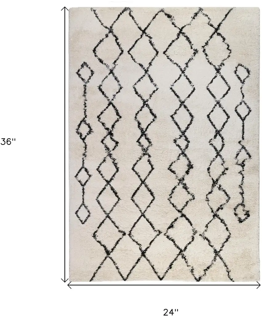 Gray and Ivory Geometric Shag Area Rug Photo 6