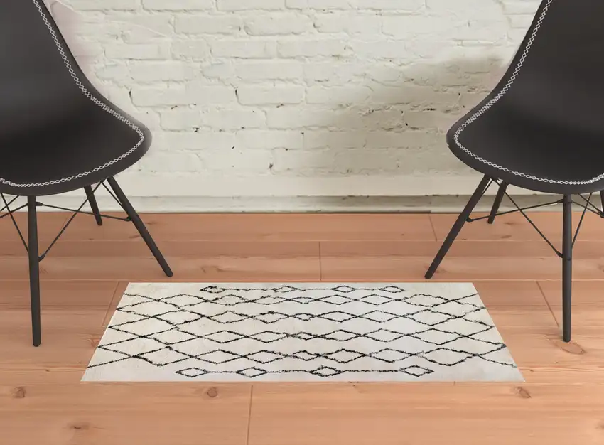 Gray and Ivory Geometric Shag Area Rug Photo 2