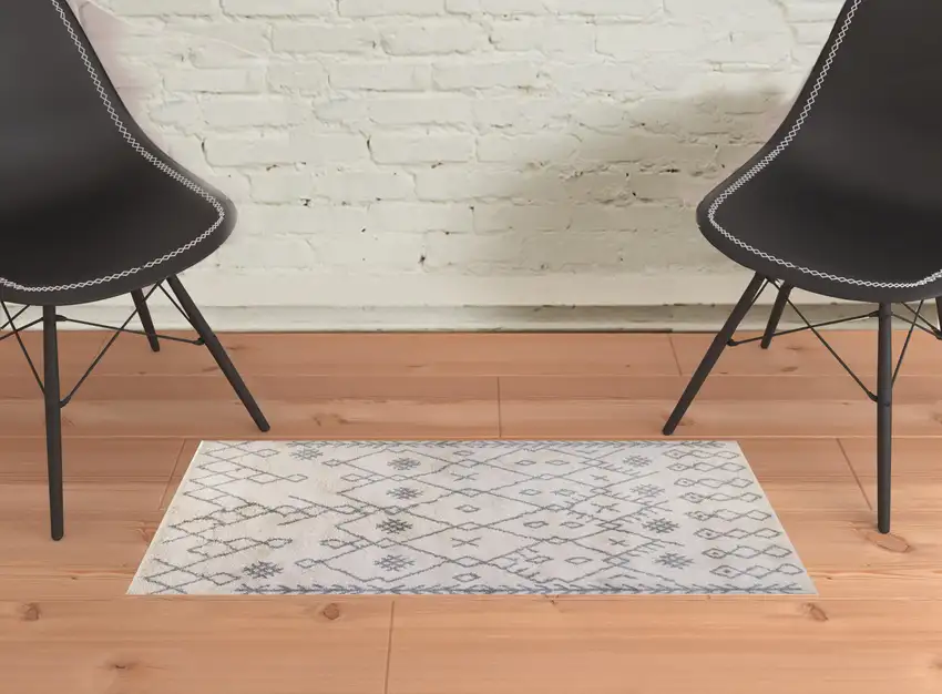 Gray and Ivory Geometric Shag Area Rug Photo 2