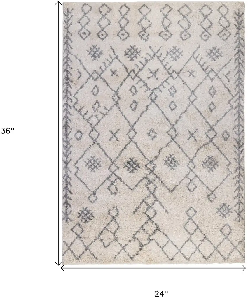 Gray and Ivory Geometric Shag Area Rug Photo 6