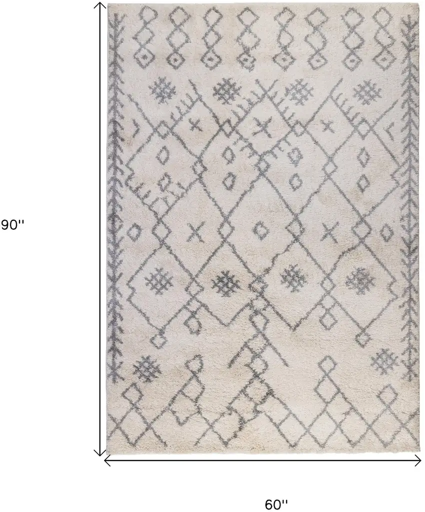 Gray and Ivory Geometric Shag Area Rug Photo 6