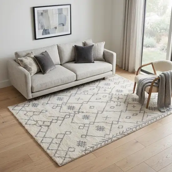 Gray And Ivory Geometric Shag Area Rug Photo 1