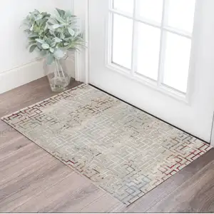 Photo of Gray and Ivory Geometric Washable Non Skid Area Rug