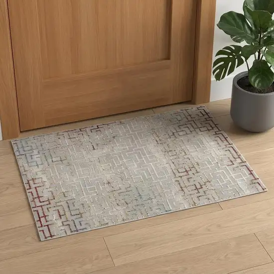 Gray and Ivory Geometric Washable Non Skid Area Rug Photo 1