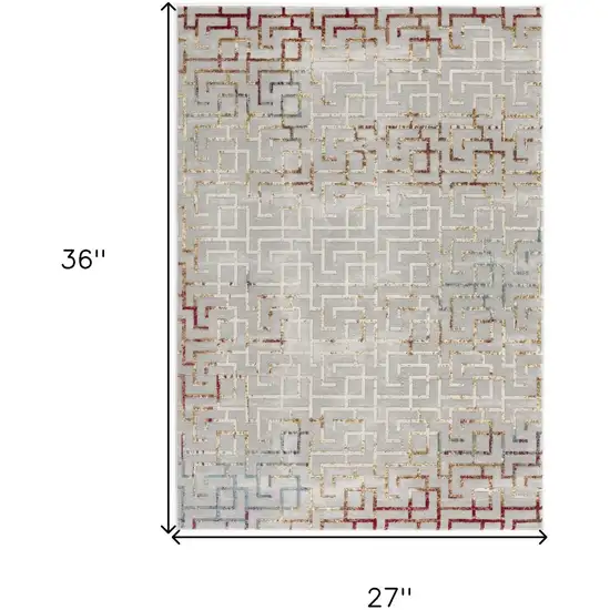 Gray and Ivory Geometric Washable Non Skid Area Rug Photo 9