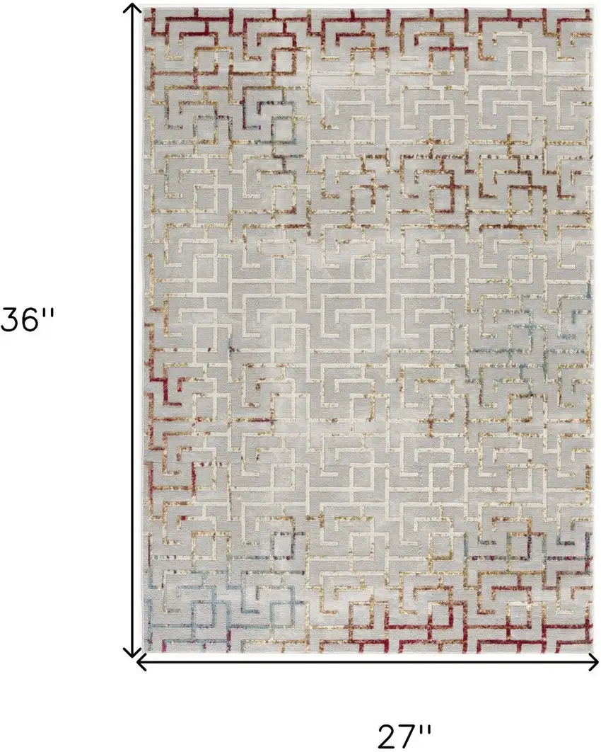 Gray and Ivory Geometric Washable Non Skid Area Rug Photo 9