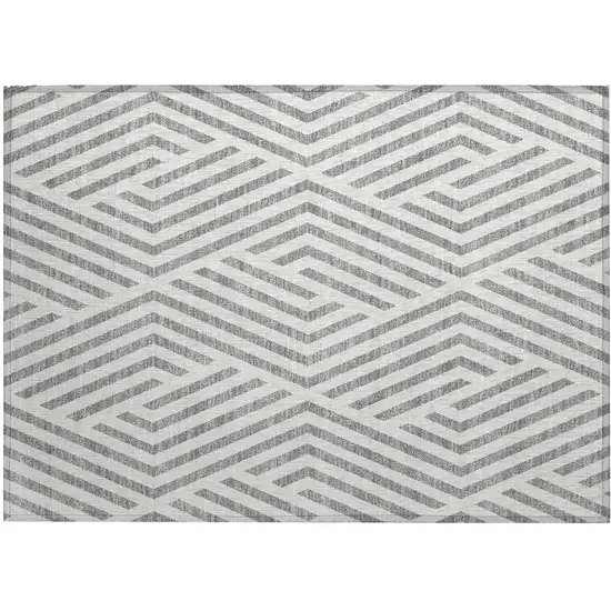 Gray and Ivory Geometric Washable Non Skid Indoor Outdoor Area Rug Photo 2