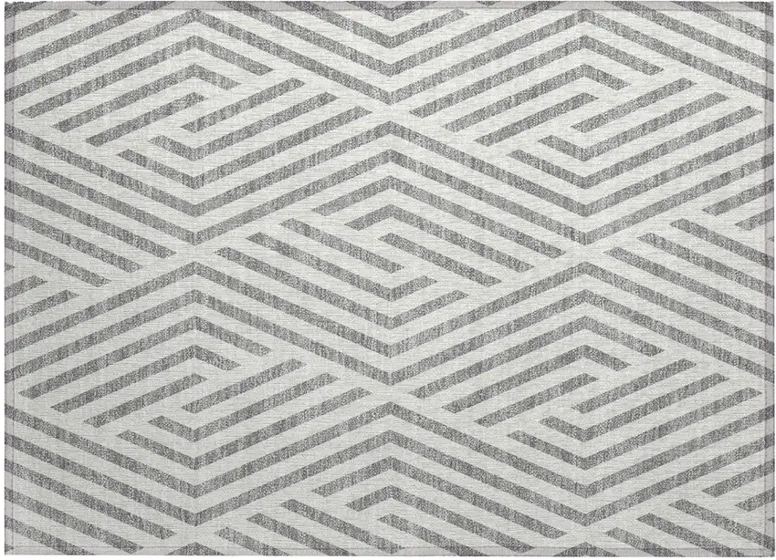 Gray and Ivory Geometric Washable Non Skid Indoor Outdoor Area Rug Photo 2