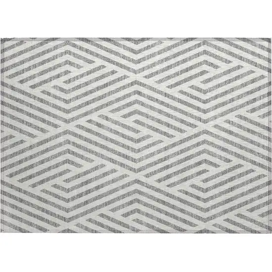 Gray and Ivory Geometric Washable Non Skid Indoor Outdoor Area Rug Photo 2