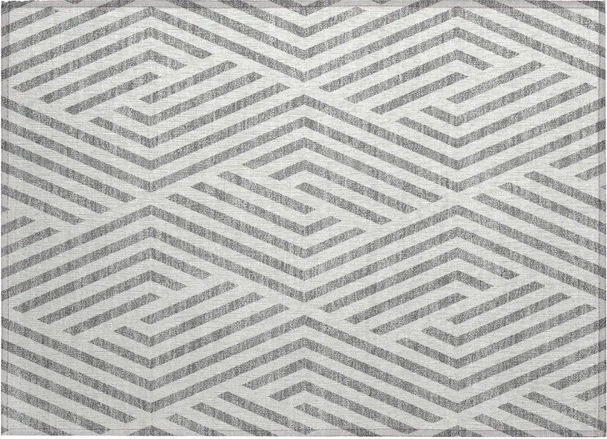 Gray and Ivory Geometric Washable Non Skid Indoor Outdoor Area Rug Photo 2