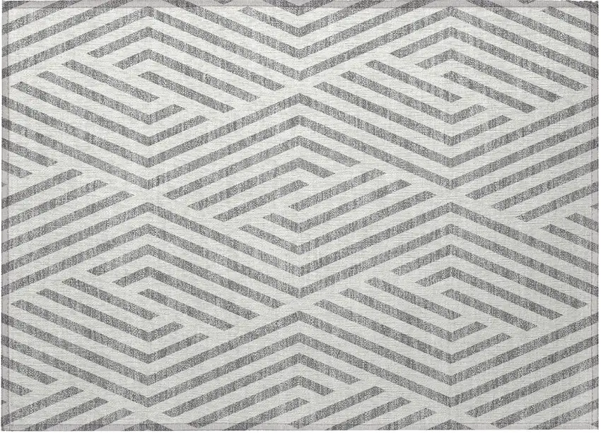 Gray and Ivory Geometric Washable Non Skid Indoor Outdoor Area Rug Photo 4