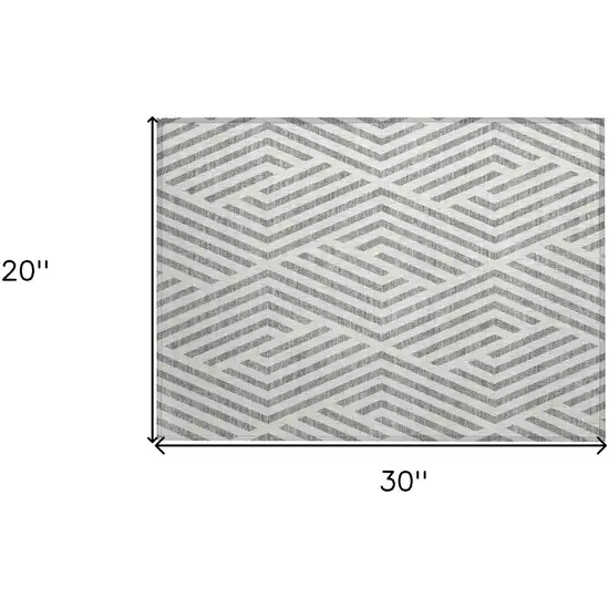 Gray and Ivory Geometric Washable Non Skid Indoor Outdoor Area Rug Photo 3