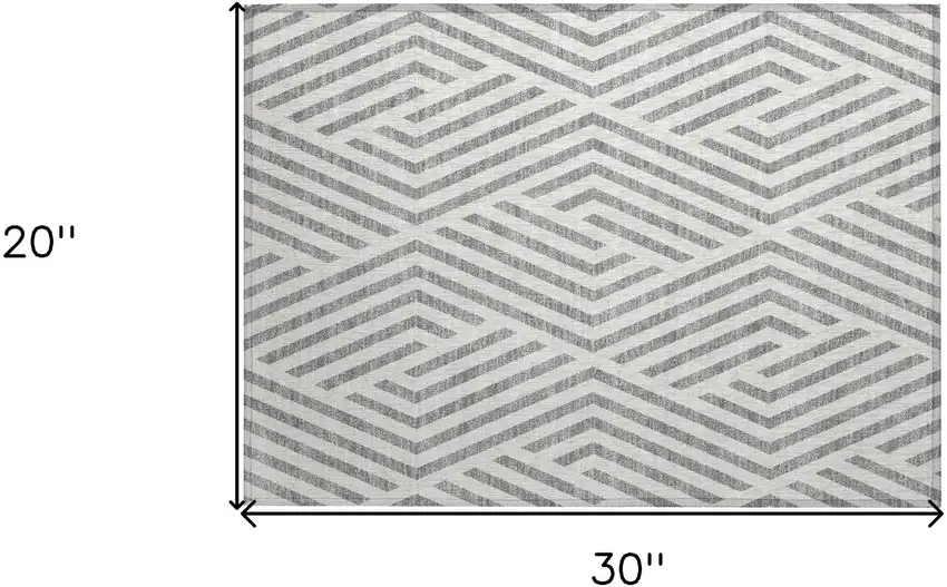 Gray and Ivory Geometric Washable Non Skid Indoor Outdoor Area Rug Photo 3