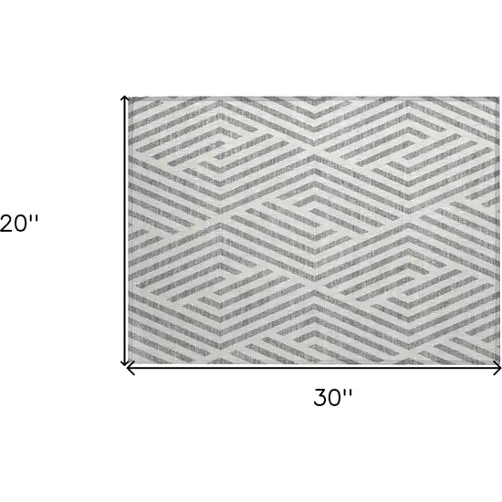 Gray and Ivory Geometric Washable Non Skid Indoor Outdoor Area Rug Photo 3