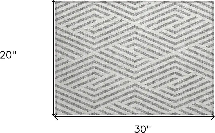 Gray and Ivory Geometric Washable Non Skid Indoor Outdoor Area Rug Photo 3
