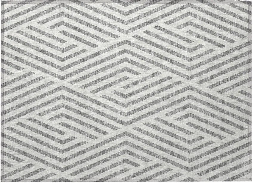 Gray and Ivory Geometric Washable Non Skid Indoor Outdoor Area Rug Photo 5