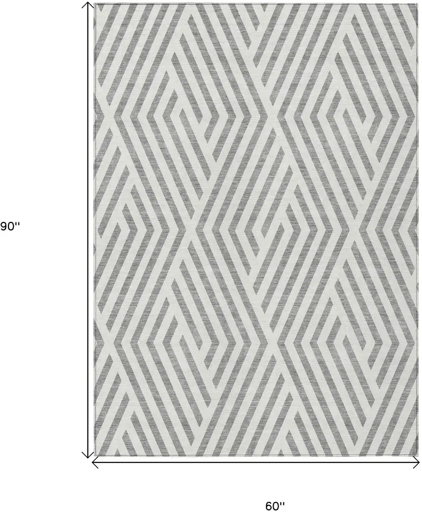 Gray and Ivory Geometric Washable Non Skid Indoor Outdoor Area Rug Photo 3