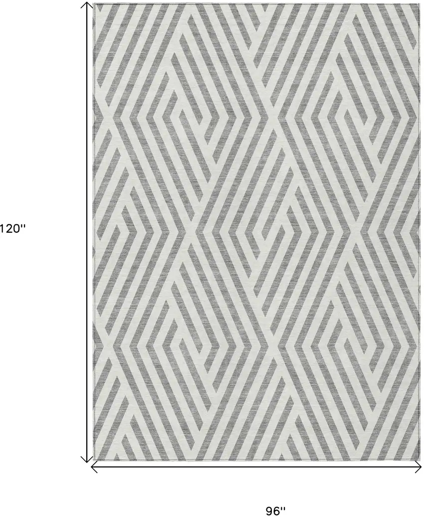 Gray and Ivory Geometric Washable Non Skid Indoor Outdoor Area Rug Photo 3