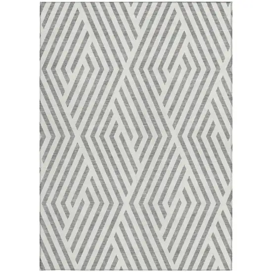 Gray And Ivory Geometric Washable Indoor Outdoor Area Rug Photo 4
