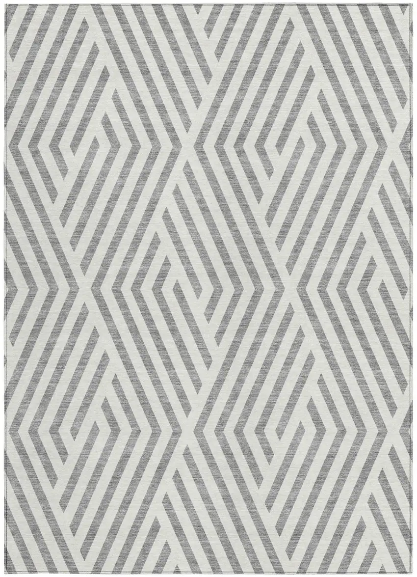 Gray And Ivory Geometric Washable Indoor Outdoor Area Rug Photo 4