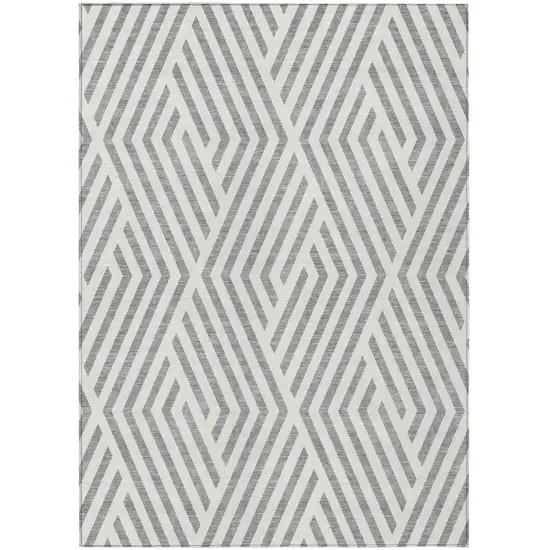 Gray And Ivory Geometric Washable Indoor Outdoor Area Rug Photo 2