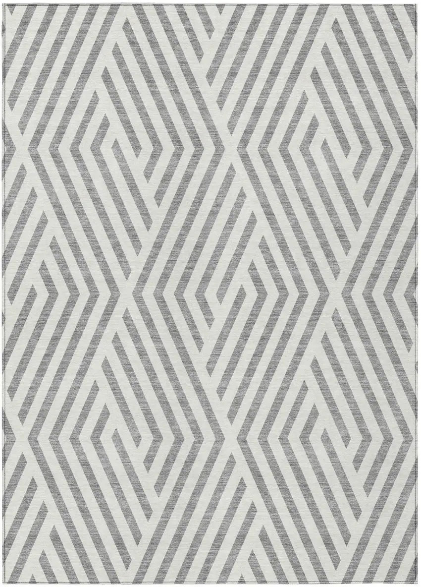 Gray And Ivory Geometric Washable Indoor Outdoor Area Rug Photo 2