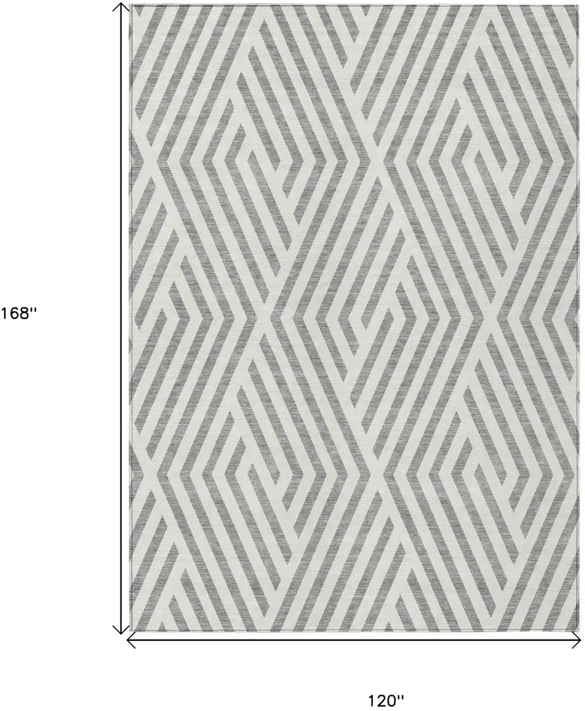 Gray and Ivory Geometric Washable Non Skid Indoor Outdoor Area Rug Photo 3