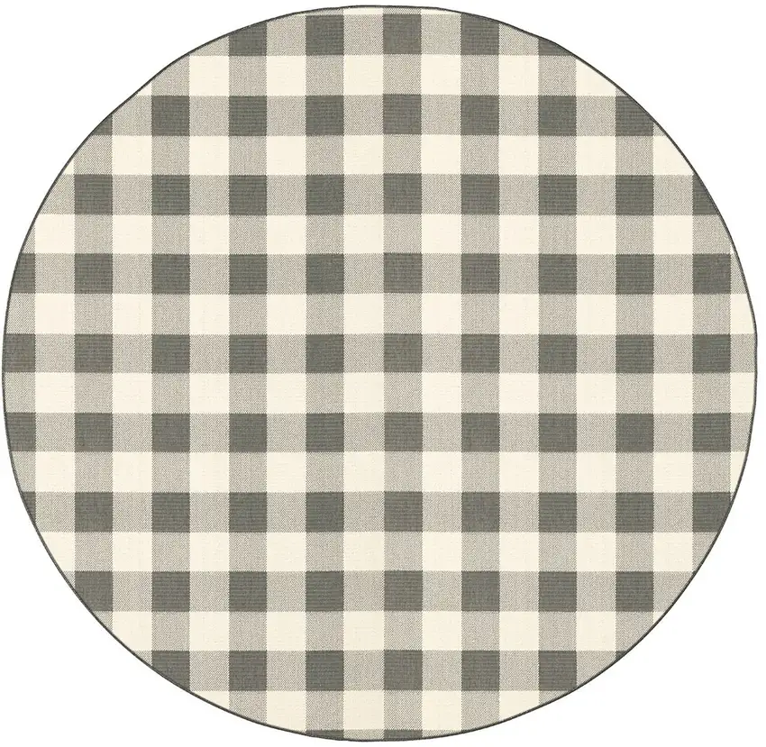 Gray and Ivory Gingham Indoor Outdoor Area Rug Photo 4