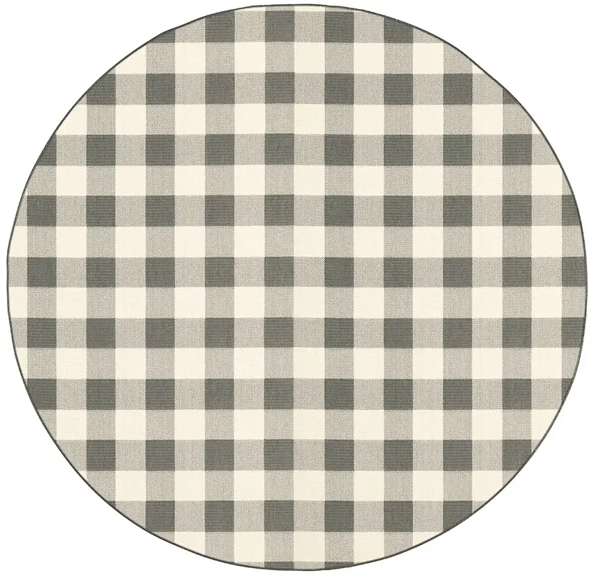 Gray and Ivory Gingham Indoor Outdoor Area Rug Photo 1
