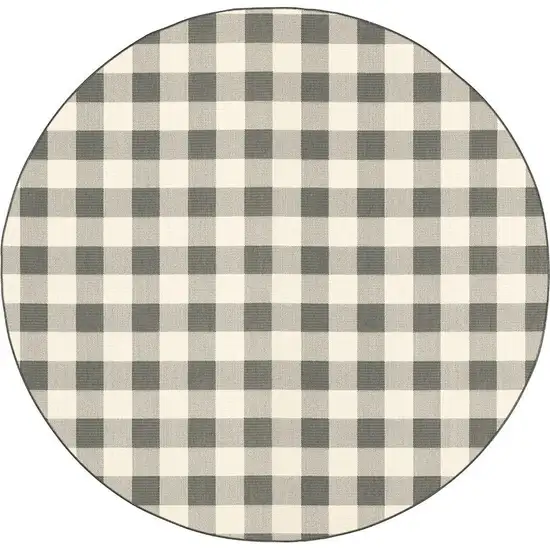 8' Gray And Ivory Round Gingham Indoor Outdoor Area Rug Photo 4