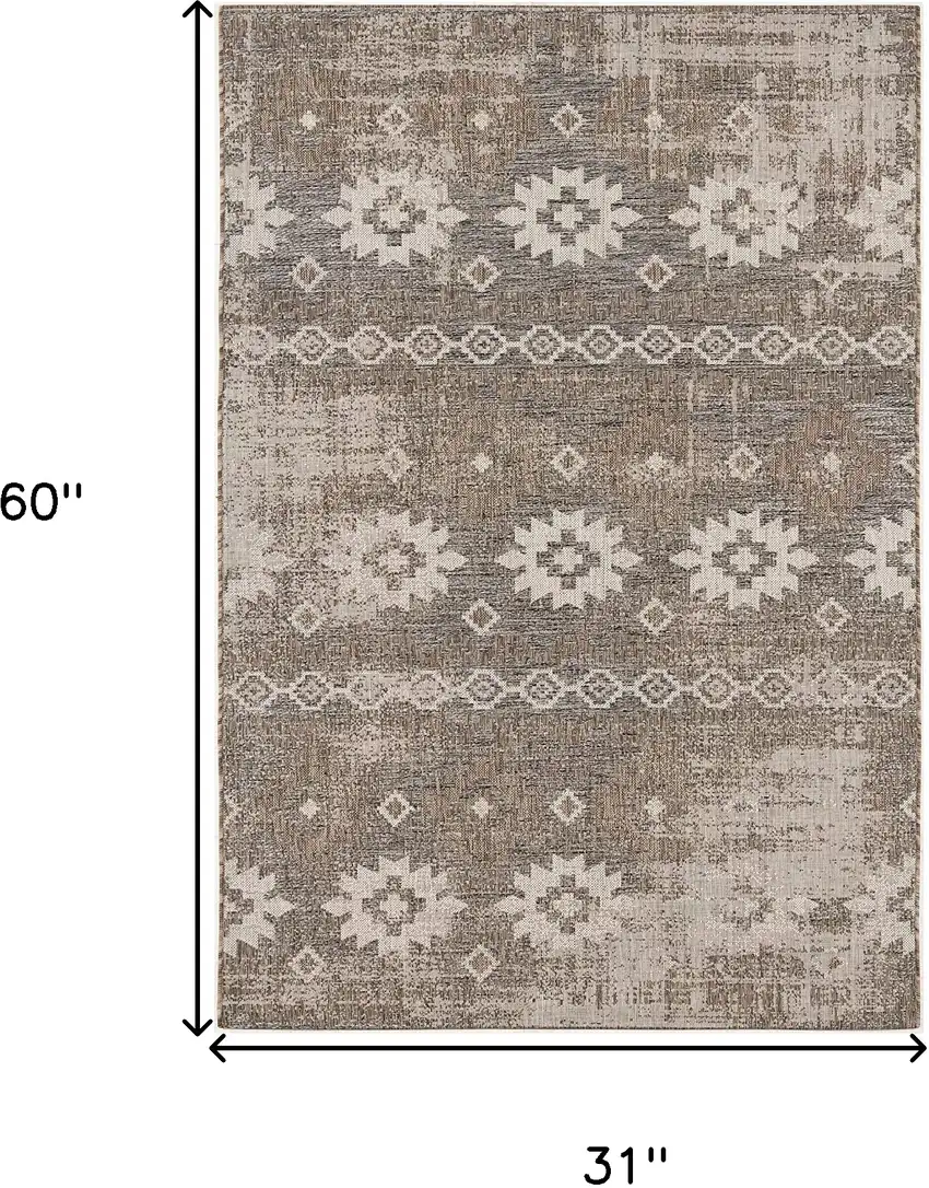 Gray and Ivory Ikat Power Loom Distressed Area Rug Photo 3