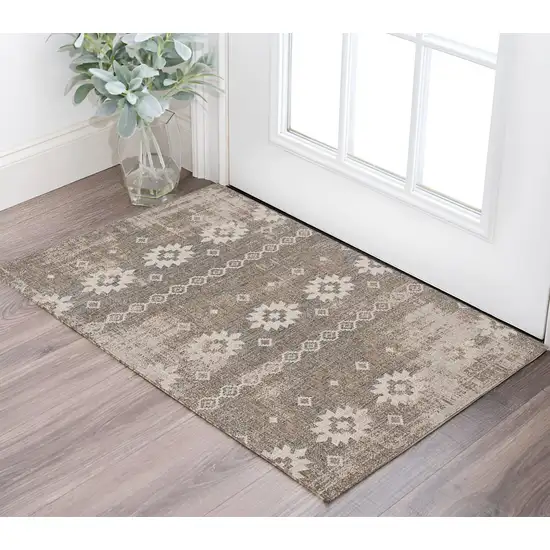 Gray and Ivory Ikat Power Loom Distressed Area Rug Photo 1