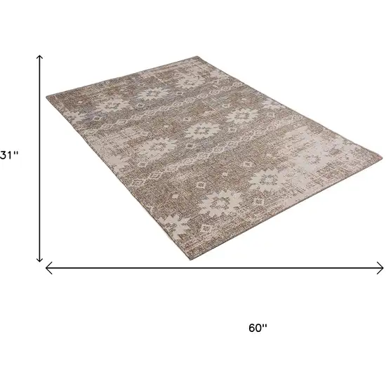 Gray and Ivory Ikat Power Loom Distressed Area Rug Photo 7