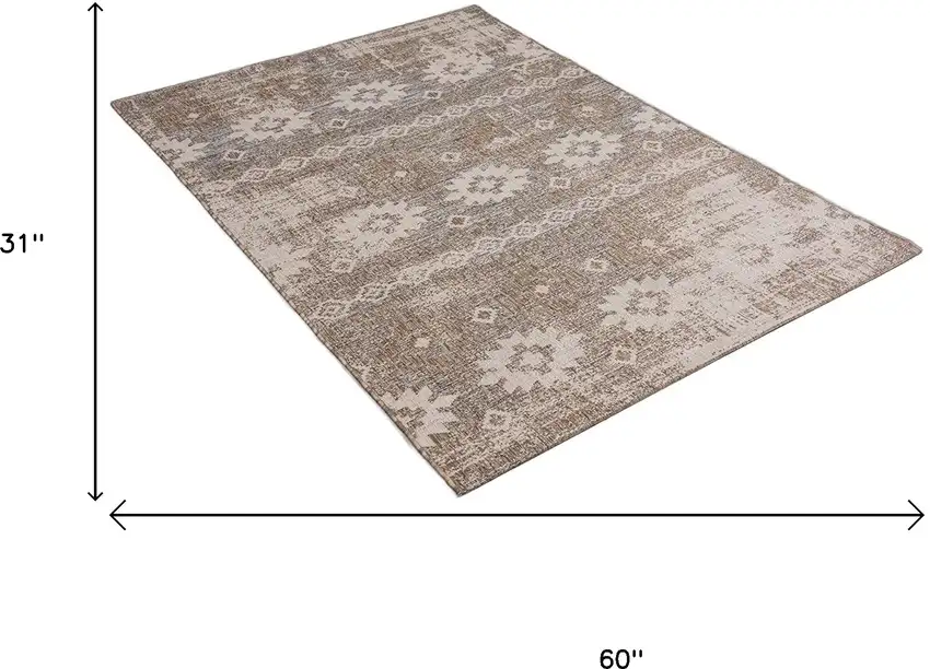 Gray and Ivory Ikat Power Loom Distressed Area Rug Photo 7