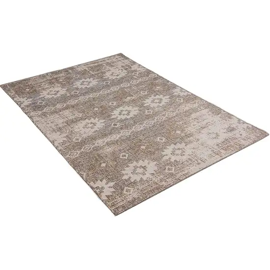 Gray and Ivory Ikat Power Loom Distressed Area Rug Photo 7