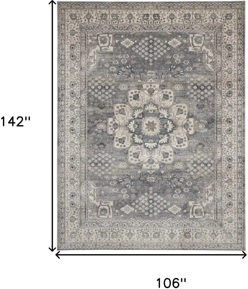 Gray and Ivory Medallion Power Loom Area Rug Photo 3