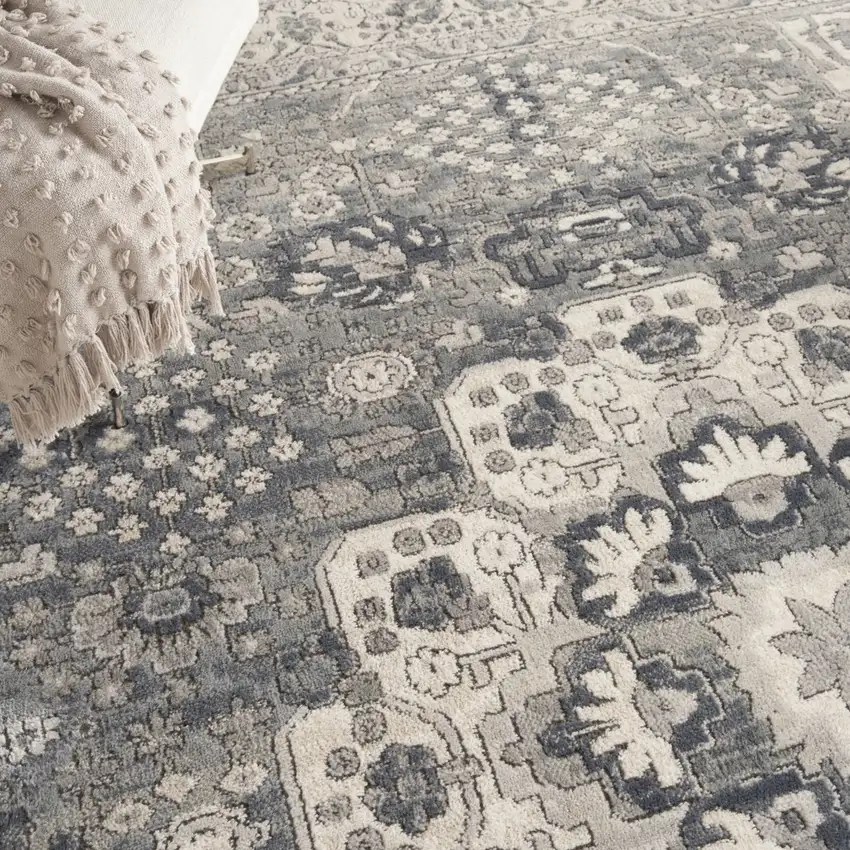 Gray and Ivory Medallion Power Loom Area Rug Photo 8