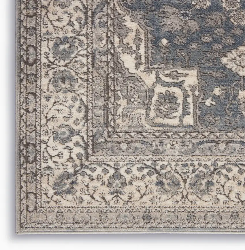 Gray and Ivory Medallion Power Loom Area Rug Photo 2
