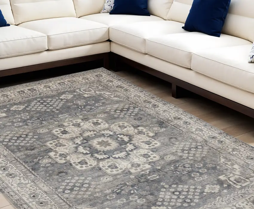 Gray and Ivory Medallion Power Loom Area Rug Photo 1