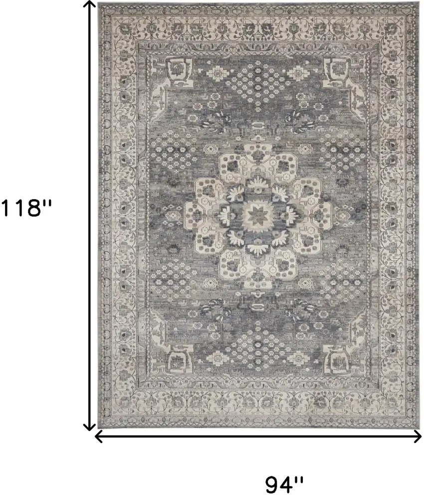 Gray and Ivory Medallion Power Loom Area Rug Photo 3