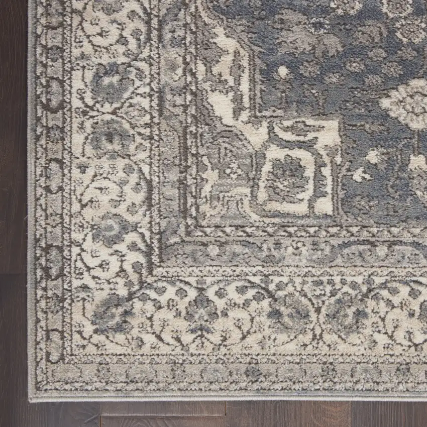 Gray and Ivory Medallion Power Loom Area Rug Photo 9