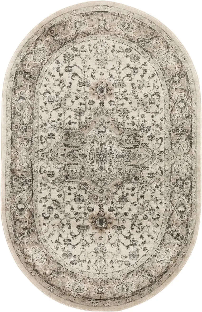 Gray and Ivory Medallion Power Loom Distressed Area Rug Photo 7