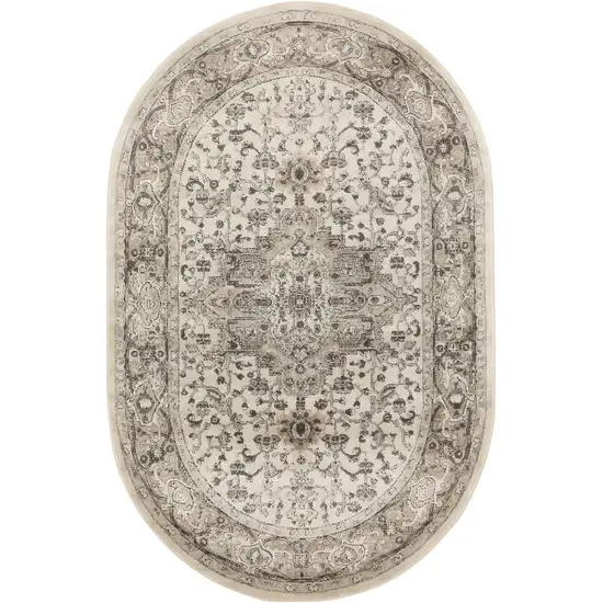 Gray and Ivory Medallion Power Loom Distressed Area Rug Photo 2