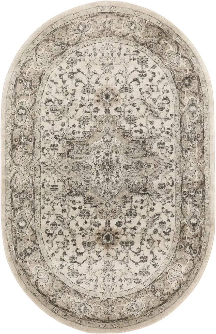 Gray and Ivory Medallion Power Loom Distressed Area Rug Photo 2