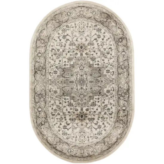 Gray and Ivory Medallion Power Loom Distressed Area Rug Photo 4