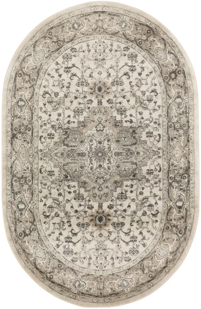 Gray and Ivory Medallion Power Loom Distressed Area Rug Photo 2