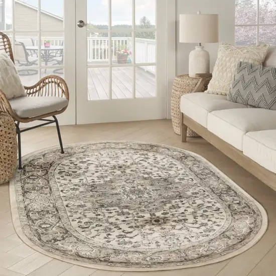 Gray and Ivory Medallion Power Loom Distressed Area Rug Photo 5