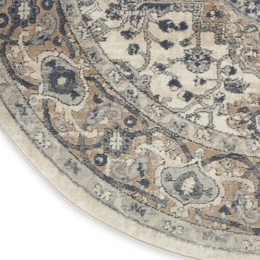Gray and Ivory Medallion Power Loom Distressed Area Rug Photo 8