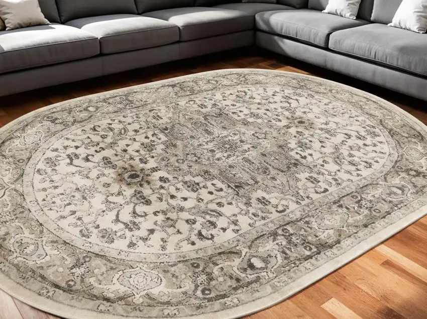 Gray and Ivory Medallion Power Loom Distressed Area Rug Photo 1