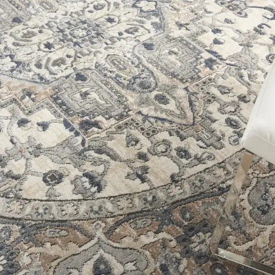 Gray and Ivory Medallion Power Loom Distressed Area Rug Photo 9